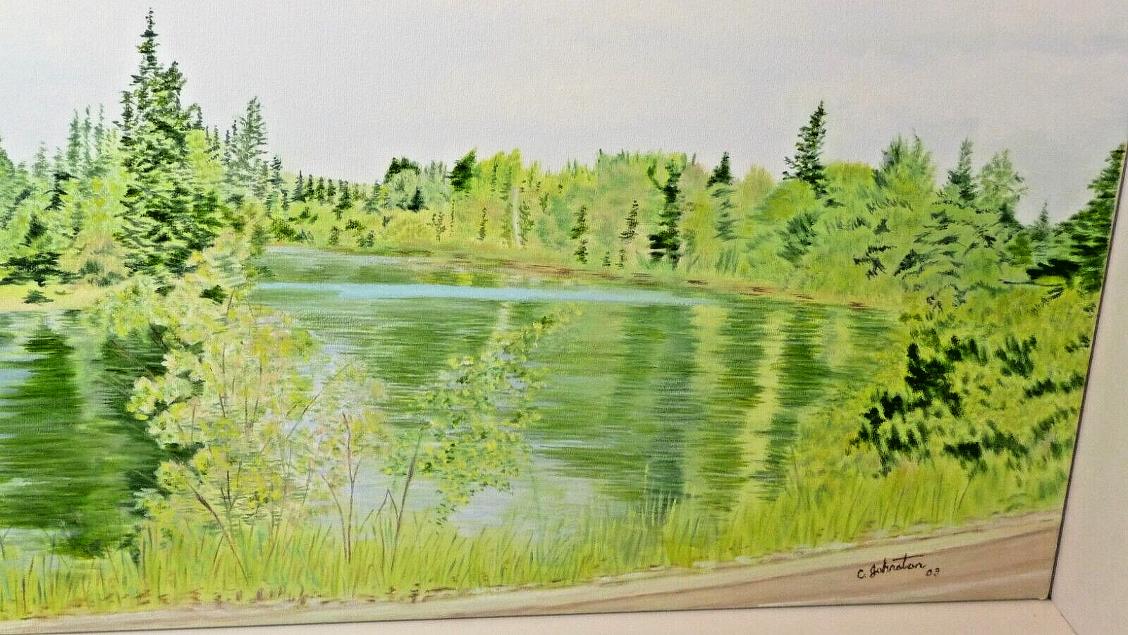 Original 24×12 Nature Oil Painting Catherine Johnston Natures Green Reflections