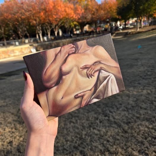 Original Figurative Nude Painting – Acrylic on Canvas, Classical Style, 7×5 in