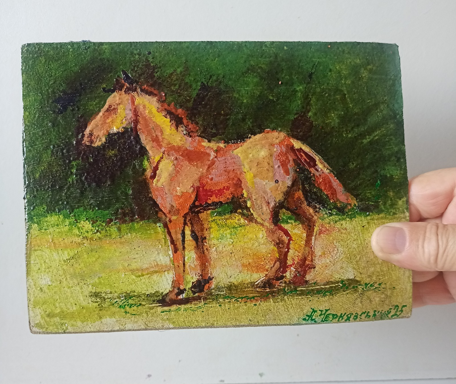 Horse Painting Landscape Art Impressionistic Oil Painting 6 x 7.8 in