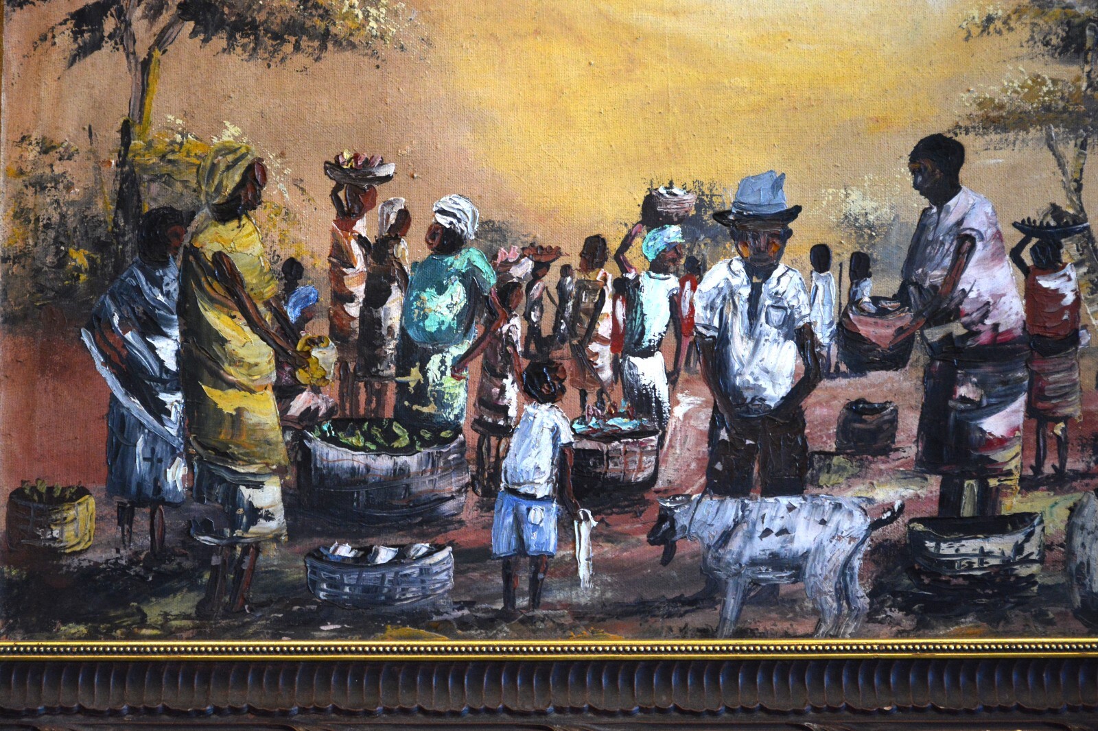 Shikard – Vintage Caribbean Island Oil Painting Framed – Village Market Day
