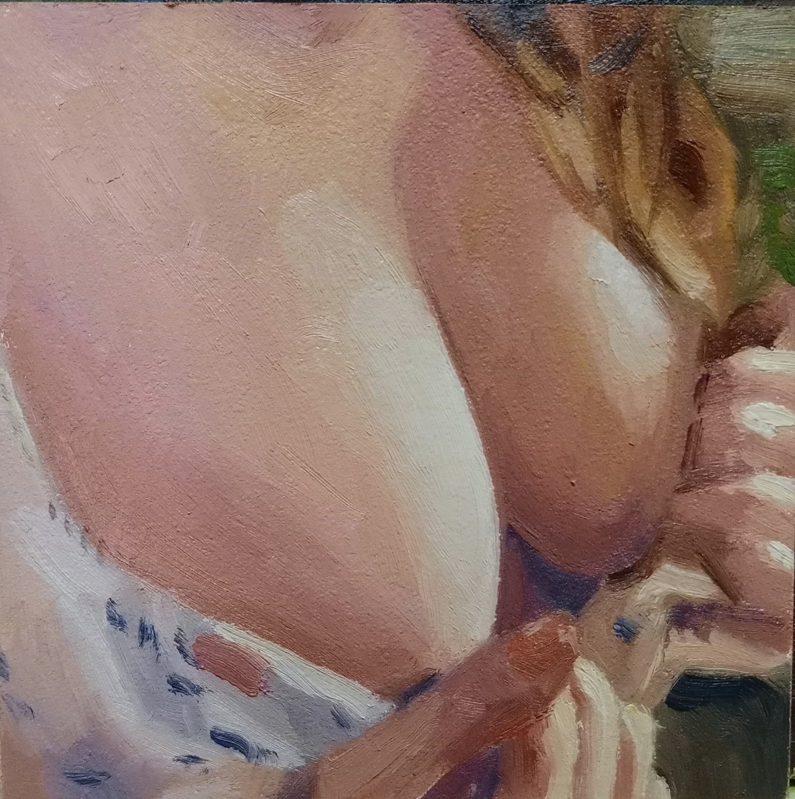 Female Risque Erotic Oil Painting 4″x4″ Signed Sundress READ Desc