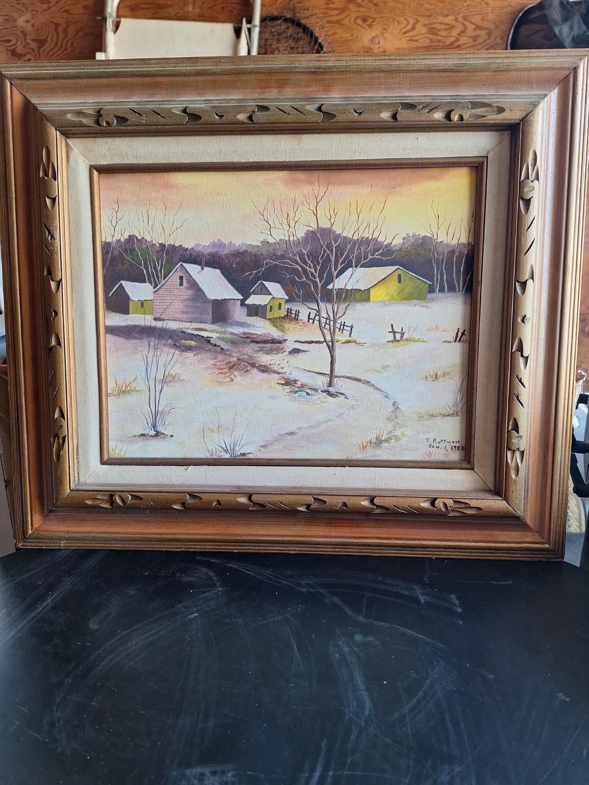 Vintage Painting By J. Ruttman, 1981, Landscape Scene, 21×18, Framed Canvas
