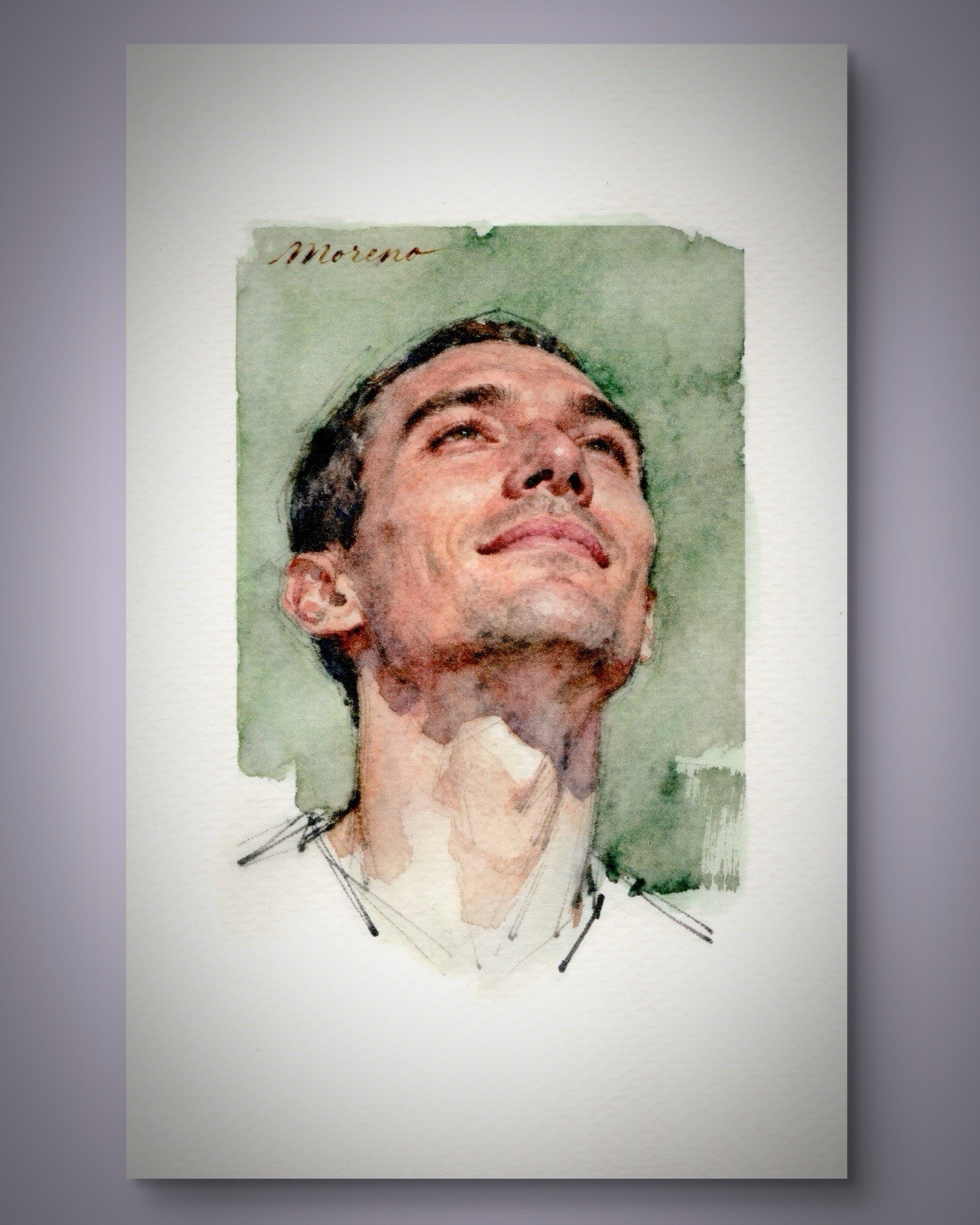 Original Watercolor Painting Classical Male Figure Book Page 5.5 × 8.5 inches)