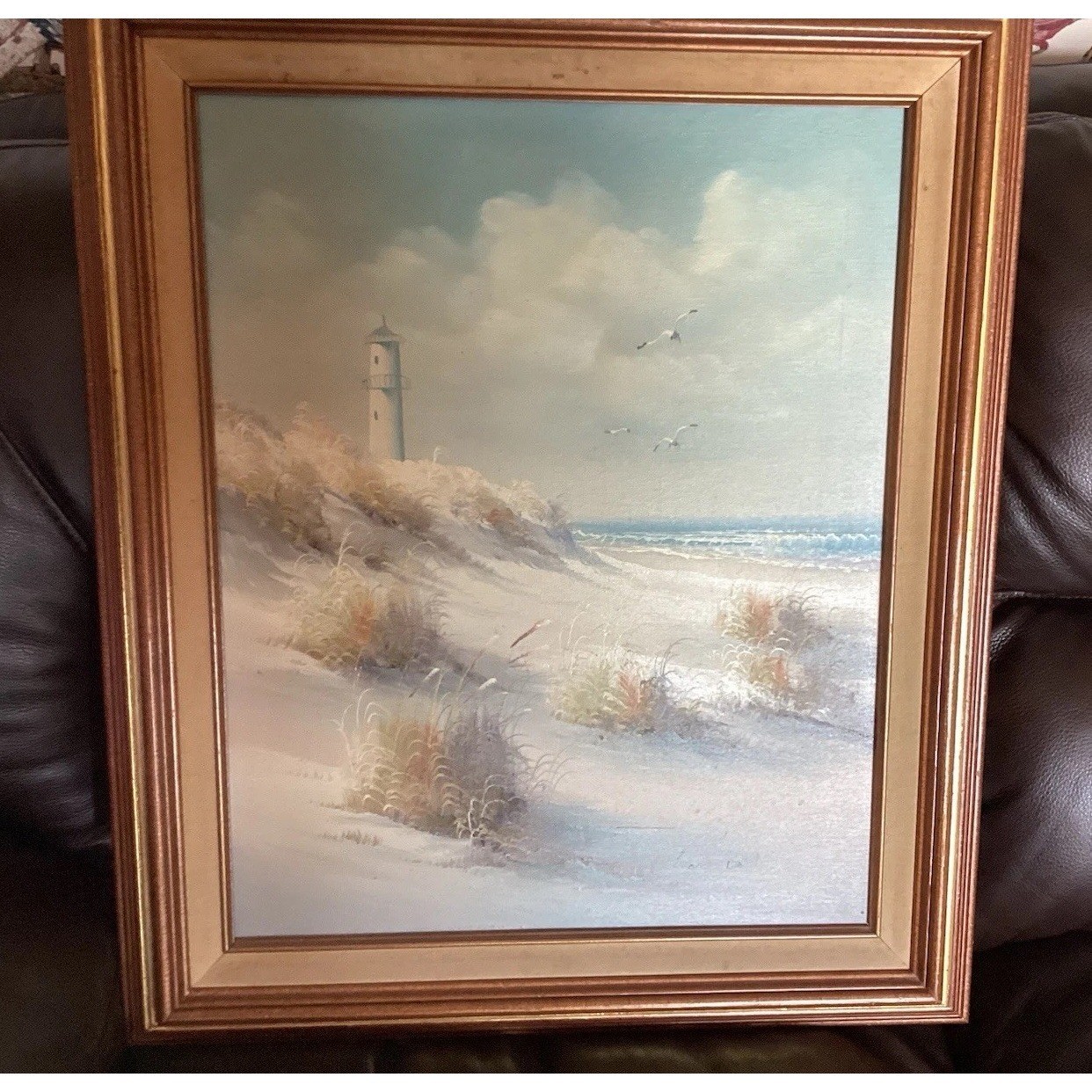 ‘Lighthouse’ By Loomis Dean-1972-Oil On Canvas- 21″x25″ Framed Art Sea Coast
