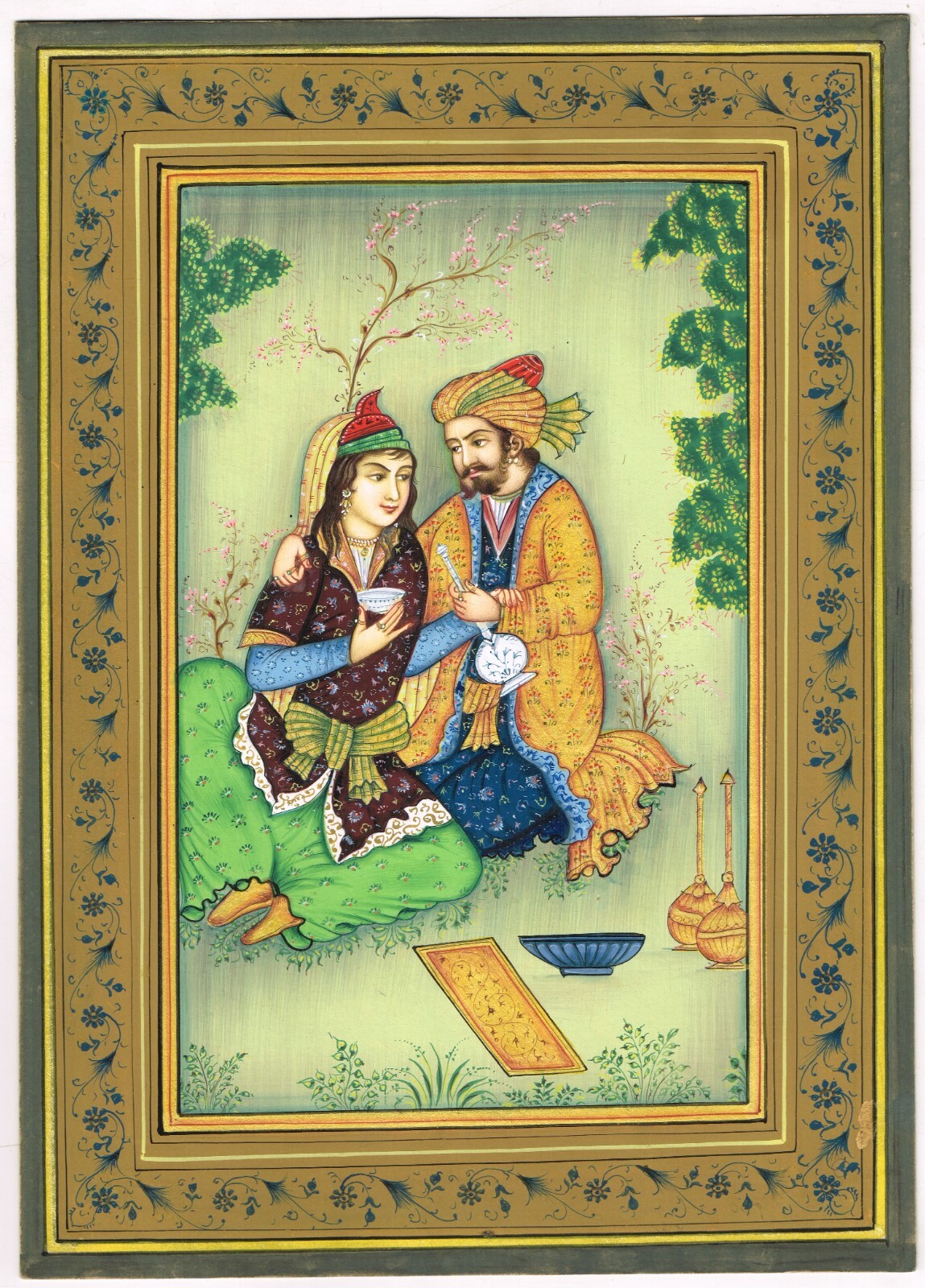 Persian Love Scene Painting Handmade Persian Miniature Art On Paper 7×10 Inches