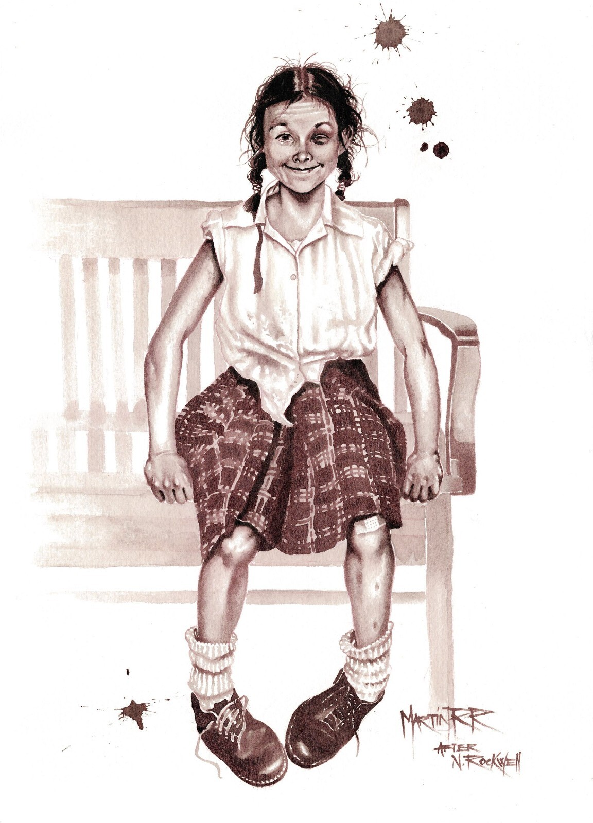 Martin R.R. – Girl with Black Eye, After Rockwell – Original Painting – Wine Art