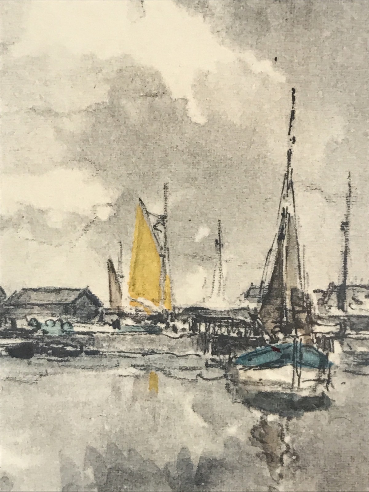 Joseph-Marie Le Tournier /La Brige French Harbor Watercolor Miniature Hand Litho