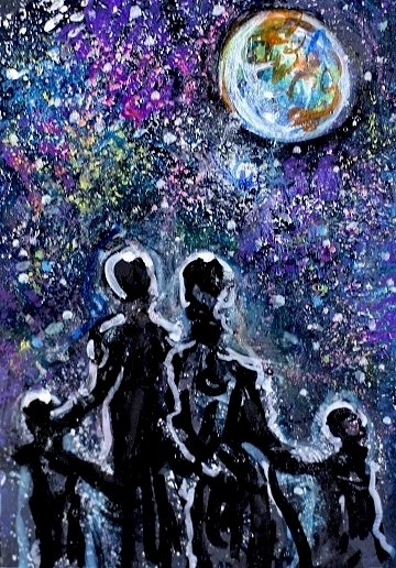 ACEO Original Painting UNITY Universal Awareness EARTH People Love Stars ATC ART