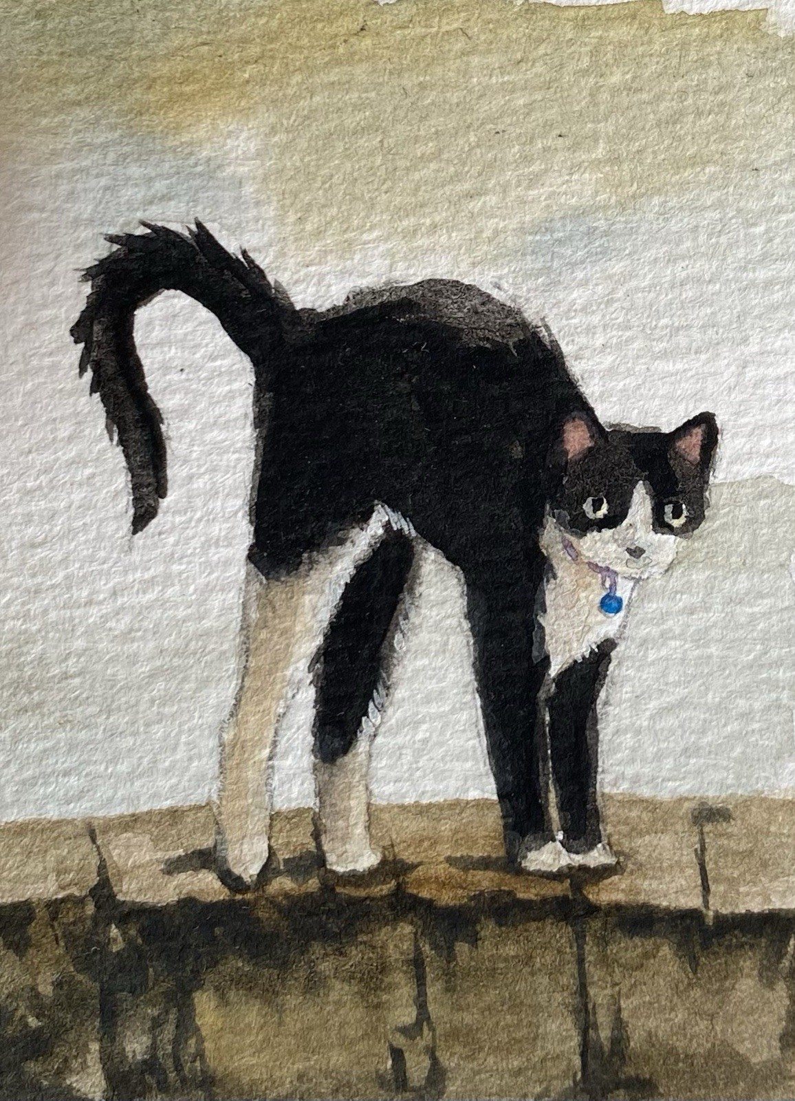 ACEO 100% Hand Painted Original Mixed Media Painting Art Playful Cat