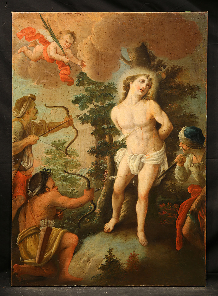 Renaissance Style Antique Religious Scene Painting Martyrium of Saint Sebastian