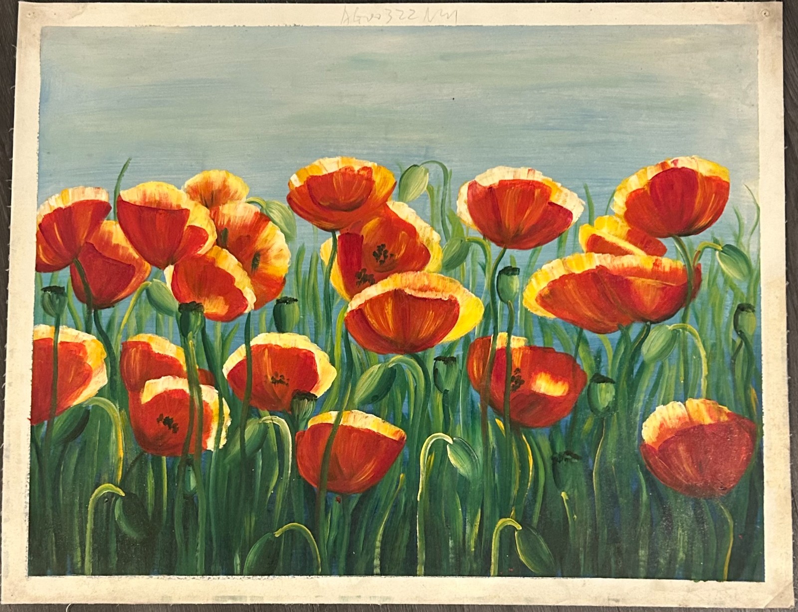 Hand-Painted Oil Painting on Canvas Paper 27×35. «Red Poppies»