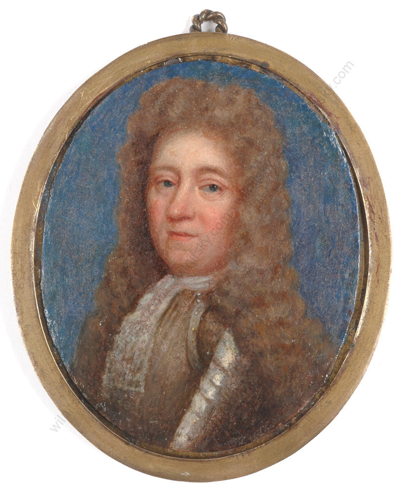 «Portrait of an English aristocrat in armour», high quality miniature!, ca.1700