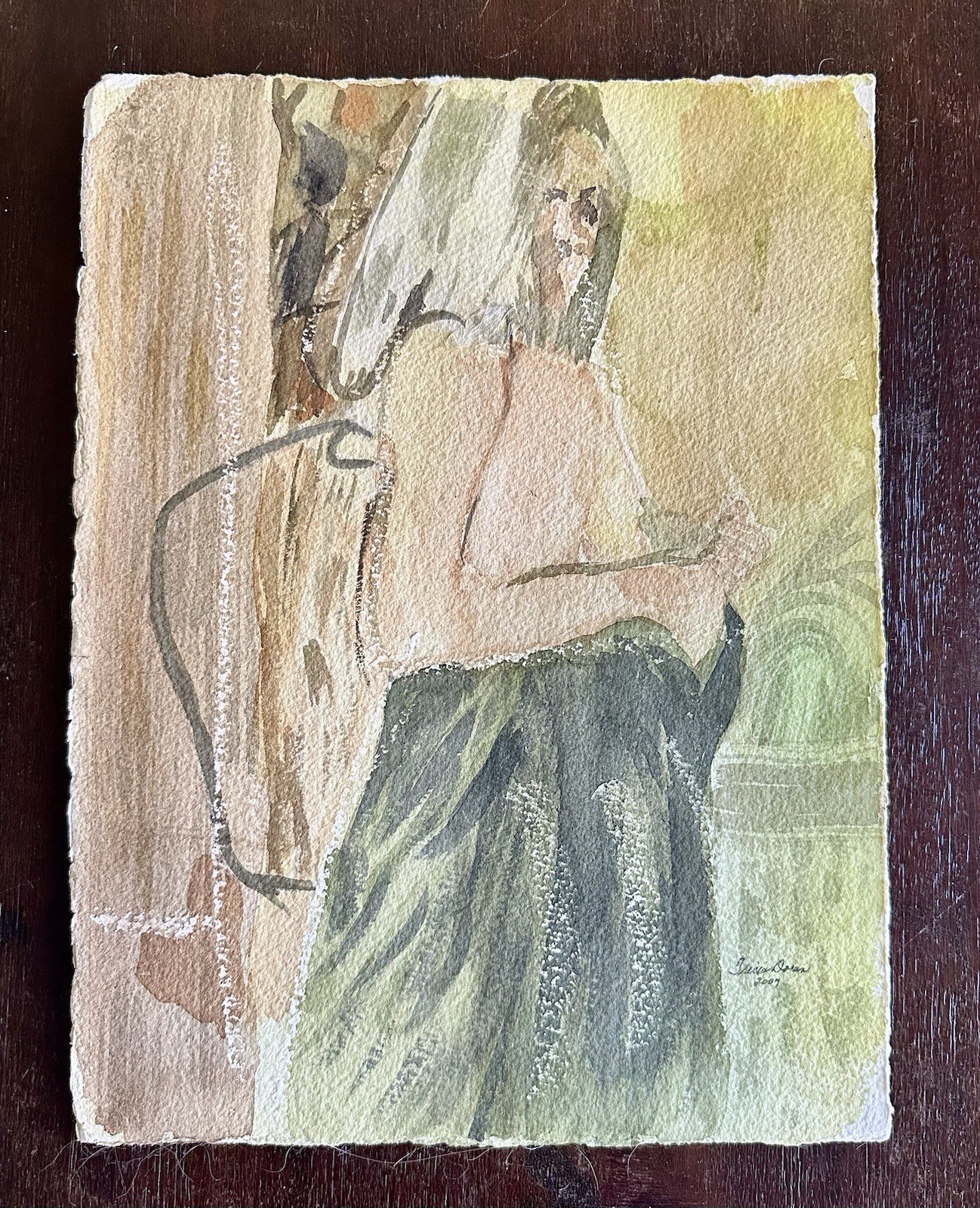 Original Signed Abstract Figural Watercolor Art Painting On Paper Woman 11”x15”