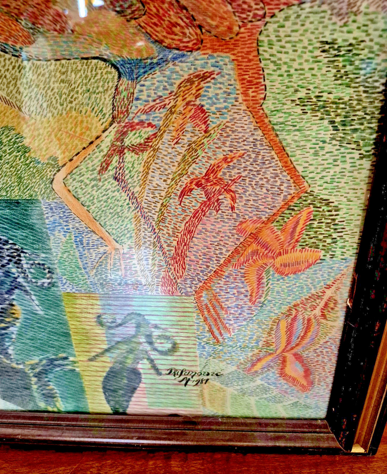 Large 43″ X 36″ Art Painting Colored Pencil Pointillism Mima Trifunovic Mermaids