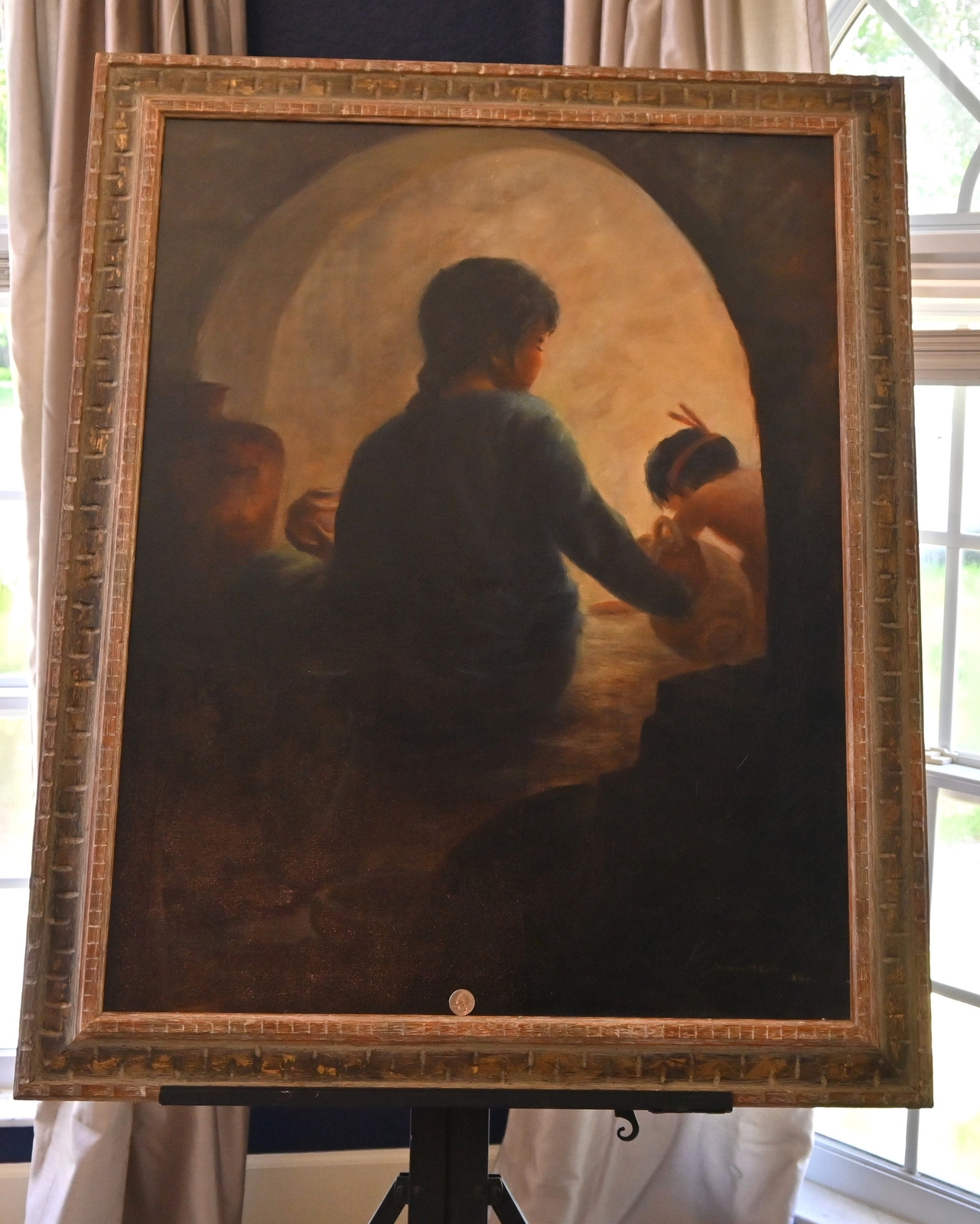 Yvonne M Earp (20th C) ‘The Apprentice’ Large Framed Original Oil- 42 x 34 inch