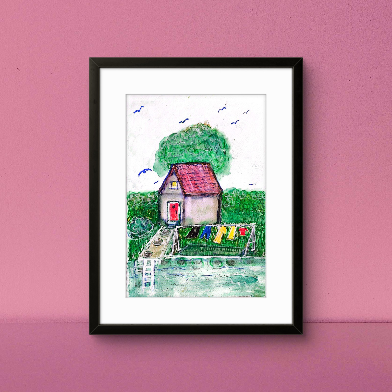 Laundry On The Line Contemporary Expressionist Original 7×10 Watercolor Painting