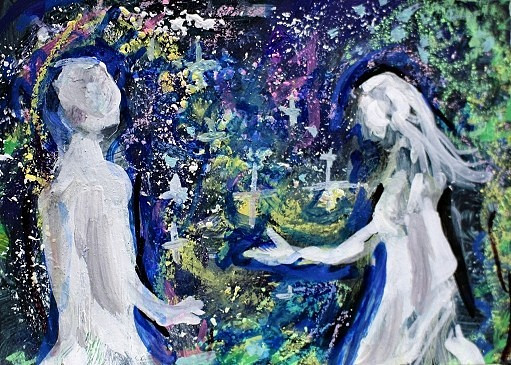 ACEO Original Painting Divine Energy Soul Union Self TWIN FLAME Love Stars ART