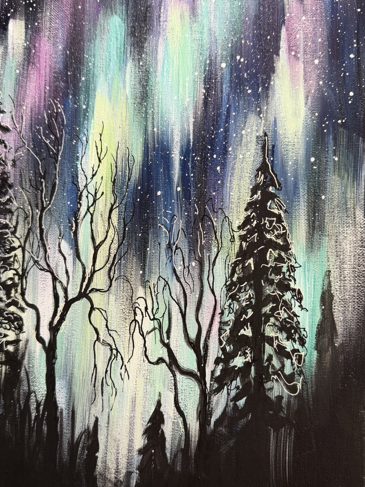 Northern Lights Painting Aurora Borealis Original Landscape Night Sky Minnesota 