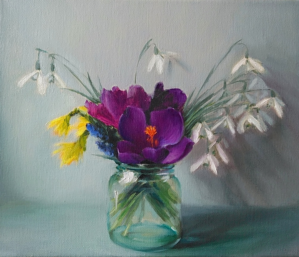 Oil painting Spring flowers Still life Realism Author’s work Size 30x25cm.