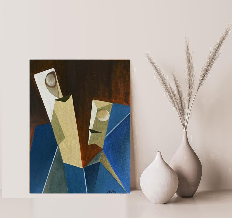CUBIC Faces Original Art Geometric Painting Modern Abstract Wall Art Decor 12×16