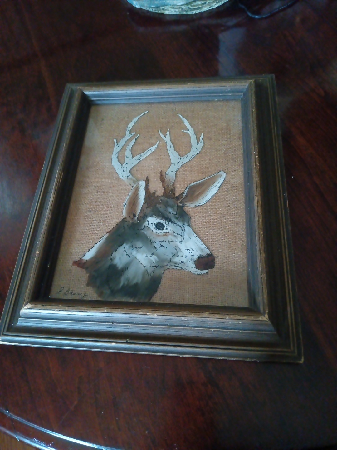 Whitetail Buck Deer Reverse Painting On Glass Hanging Art Wood Frame 19”X15” Vtg