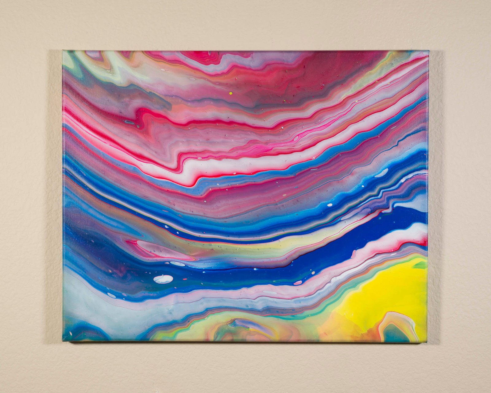 Primary Pathways | Original Striped Pour Painting, Acrylic Fluid Art, 16×20