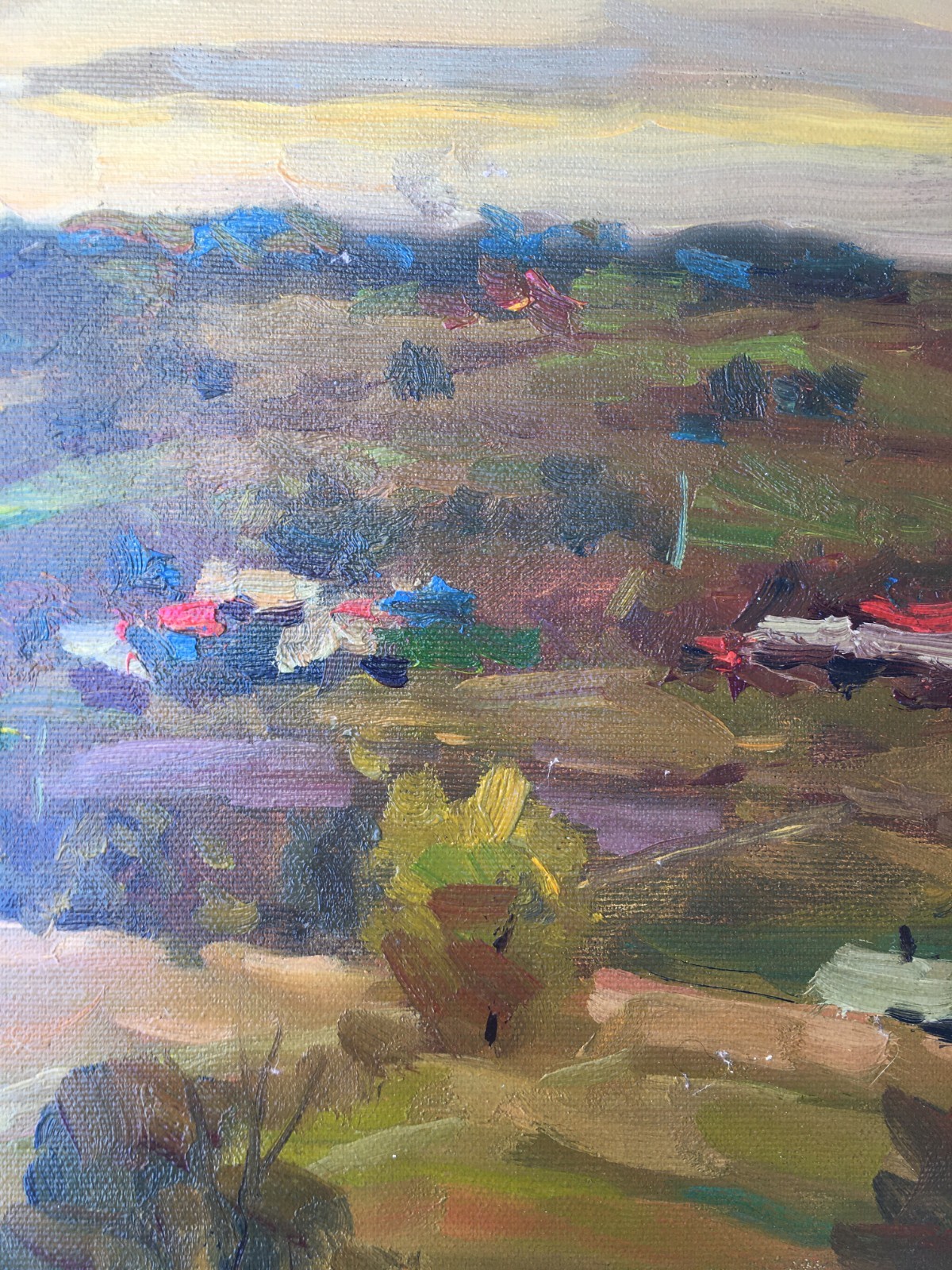 Oil painting Village Ukrainian painter canvas Unframed original Decor landscape