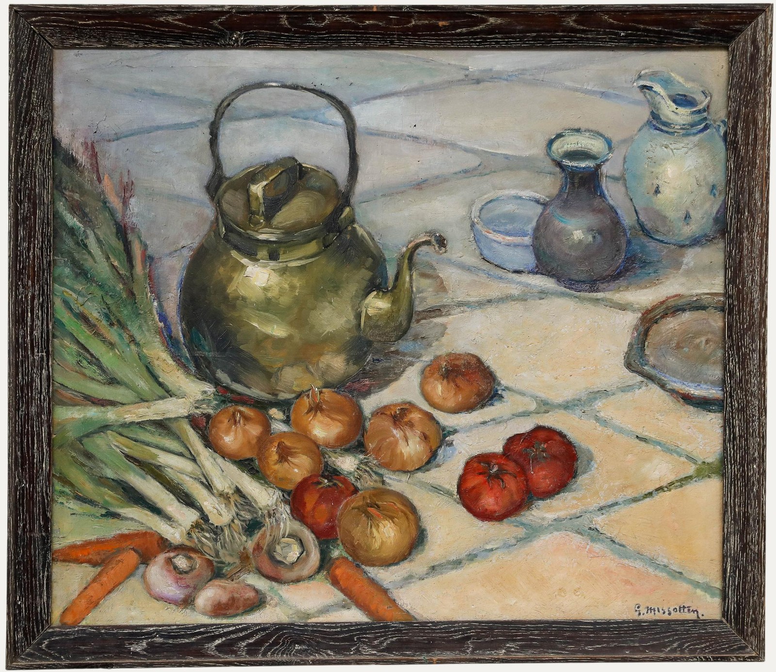 G. Missotten – Framed Early 20th Century Oil, Still Life with Brass Kettle
