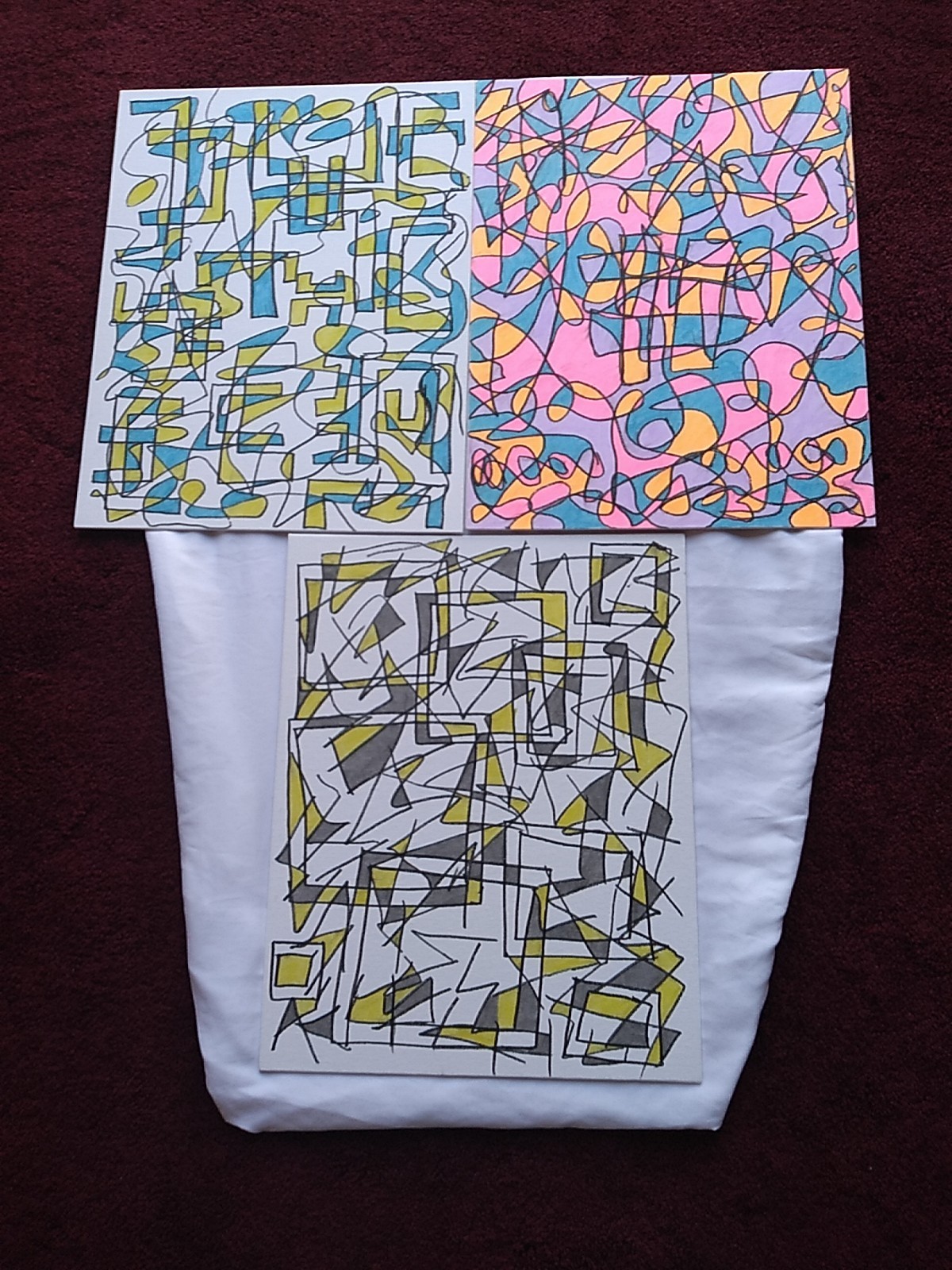 3 Mosaic Arcylic Abstract Painting On 11×14 in Canvas Signed And Dated