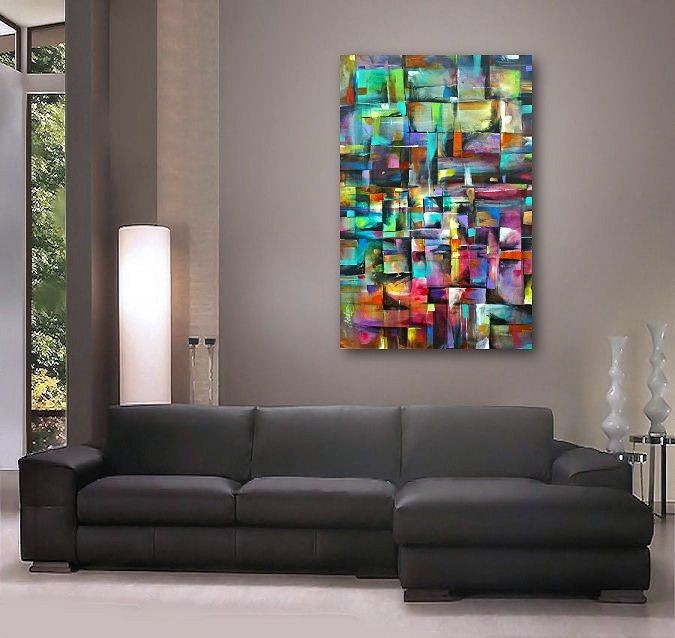 decorative art abstract painting multi color original Michael Lang one of a kind