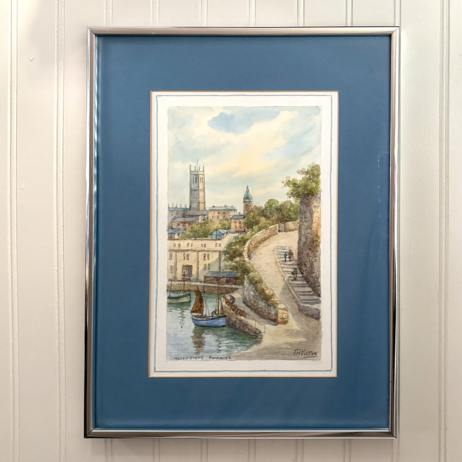 Vintage Watercolor Painting of Abbey Steps in Penzance by Thomas Herbert Victor