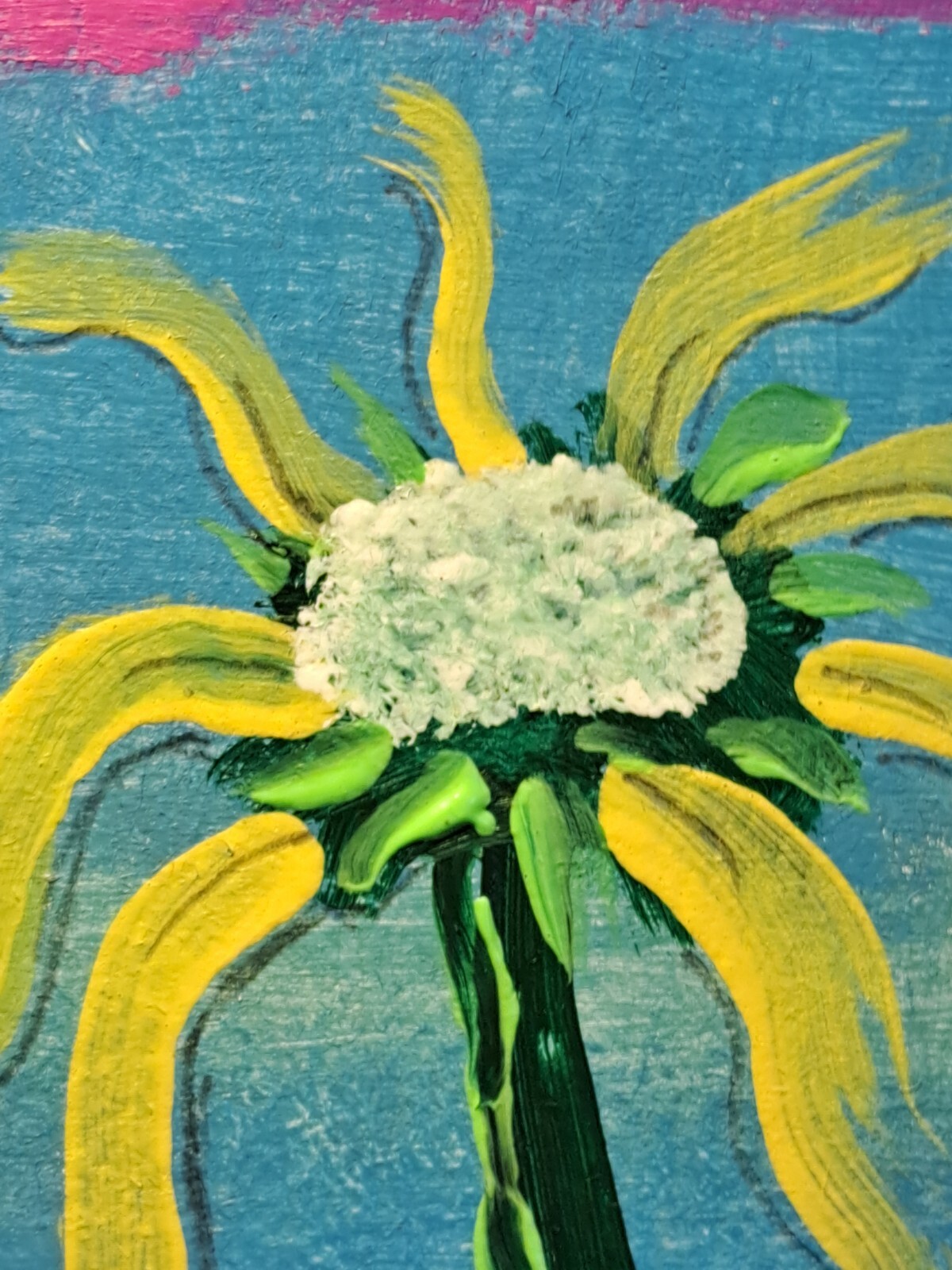 Blue yellow acrylic ink «Yellow Flower» Artcard Limited 1/1 Signed by artist