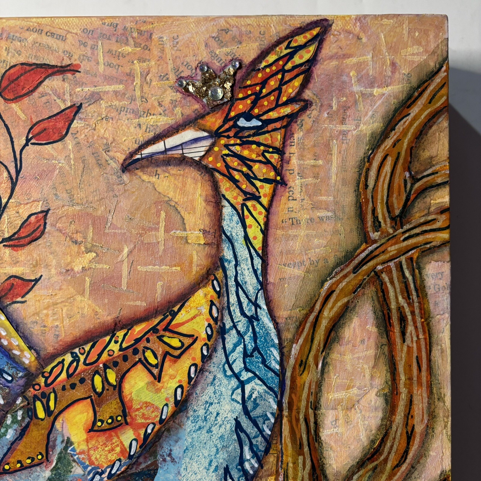 10/10” Original Multimedia Art Roadrunner King Acrylic Paper Glitter Embossing