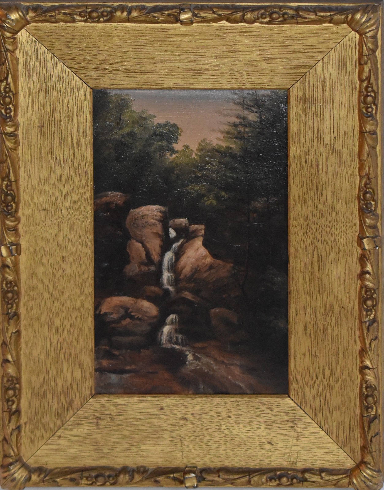 SETH WYMAN STEWARD-ME/CT Luminist-Original Signed Oil-Dusk Waterfall Landscape