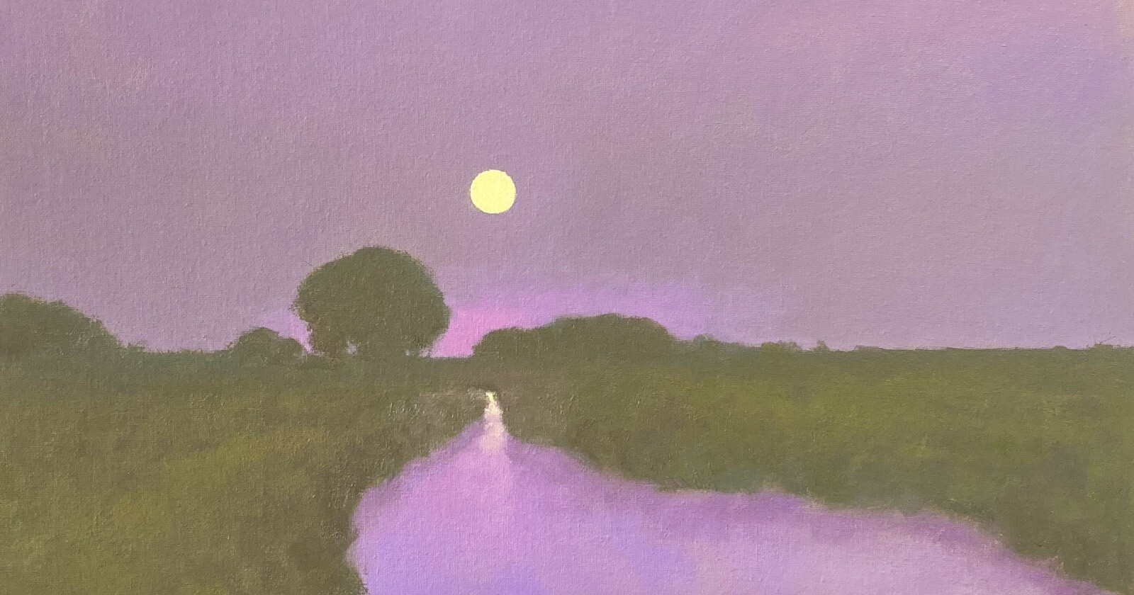 Large Full moon River Impressionism Art Oil Painting Tonalism Color Landscape