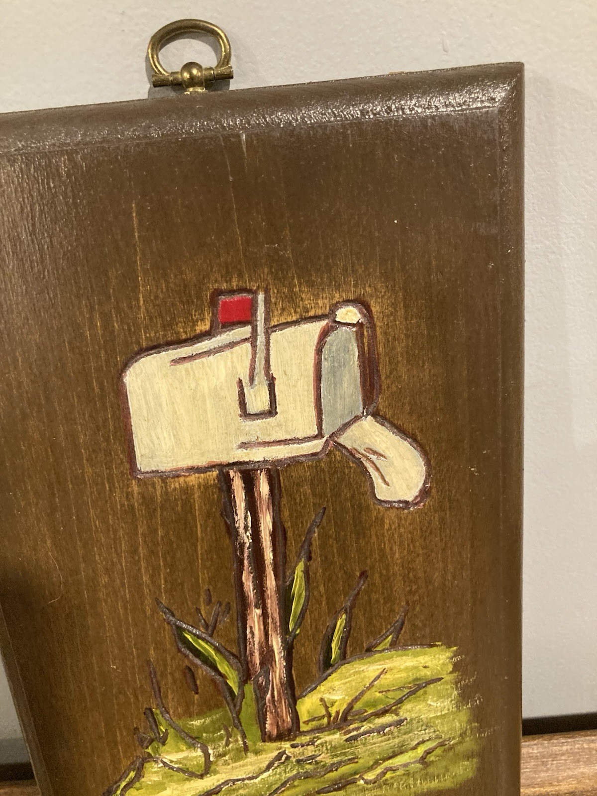 Hand Painted Rural Country Mailbox Painting on Wood Plaque Wall Art Signed 9”