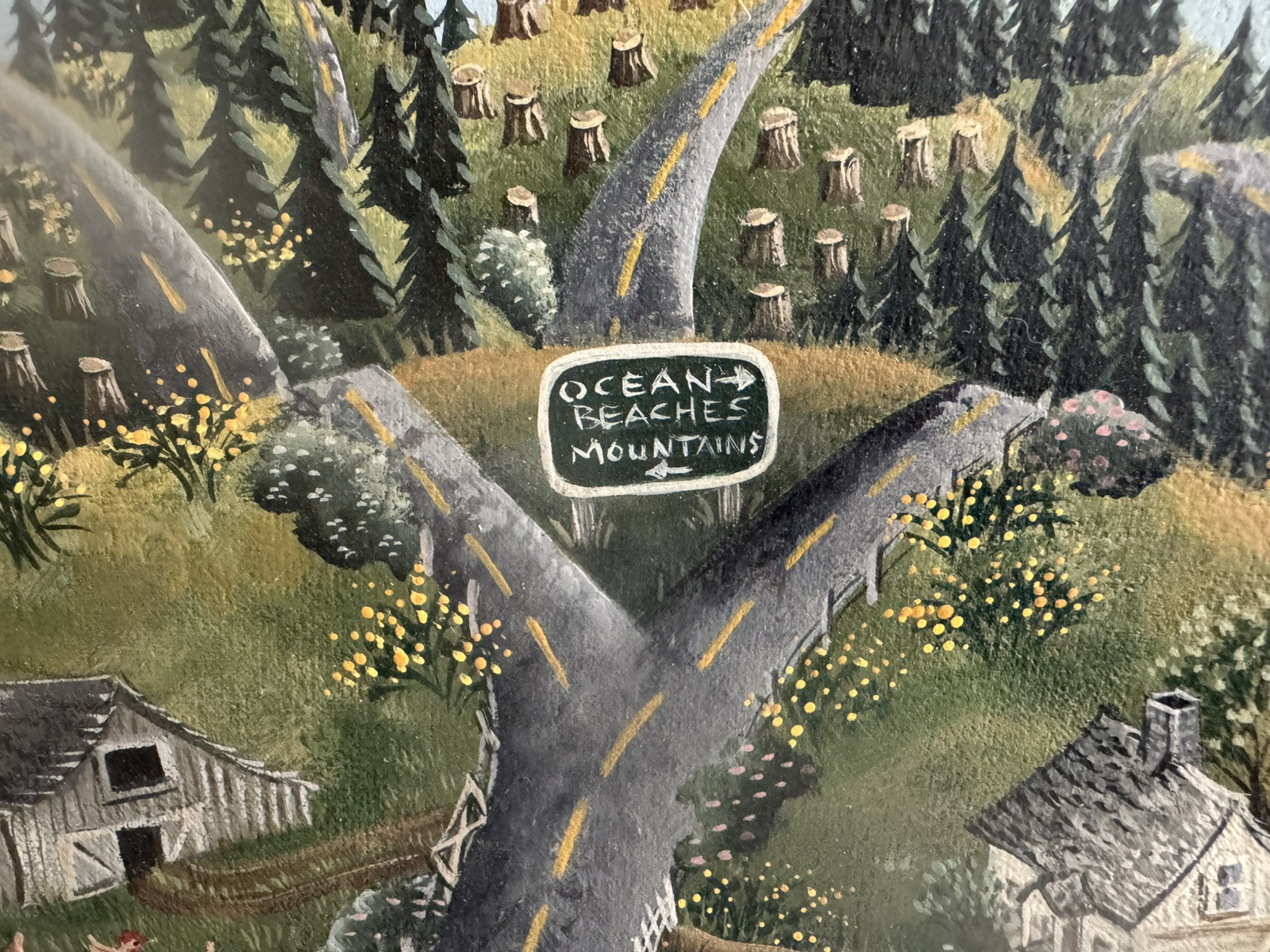 Nancy Albro Folk Art Painting – “Blackberries & Scotch Broom”, 12” x 12”