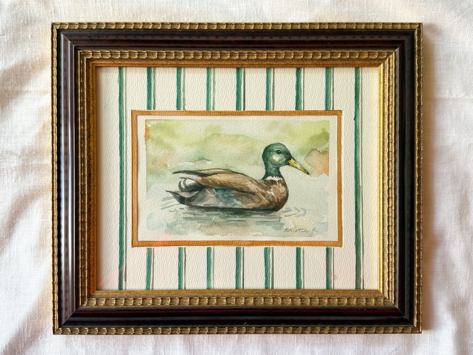 Original Framed Mallard Duck Watercolor Painting – 8″x 10″ Cottage Core