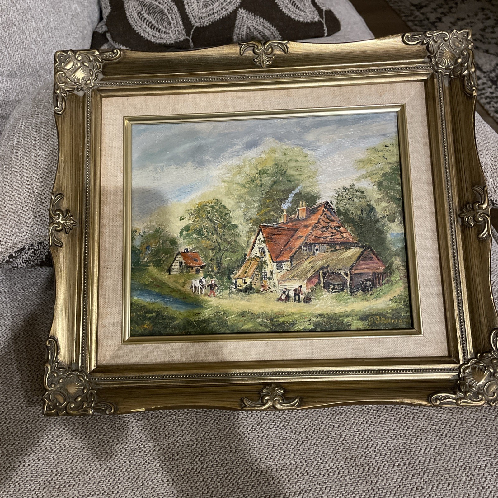 Vintage English Countryside Original Signed & Framed Oil Painting On Board