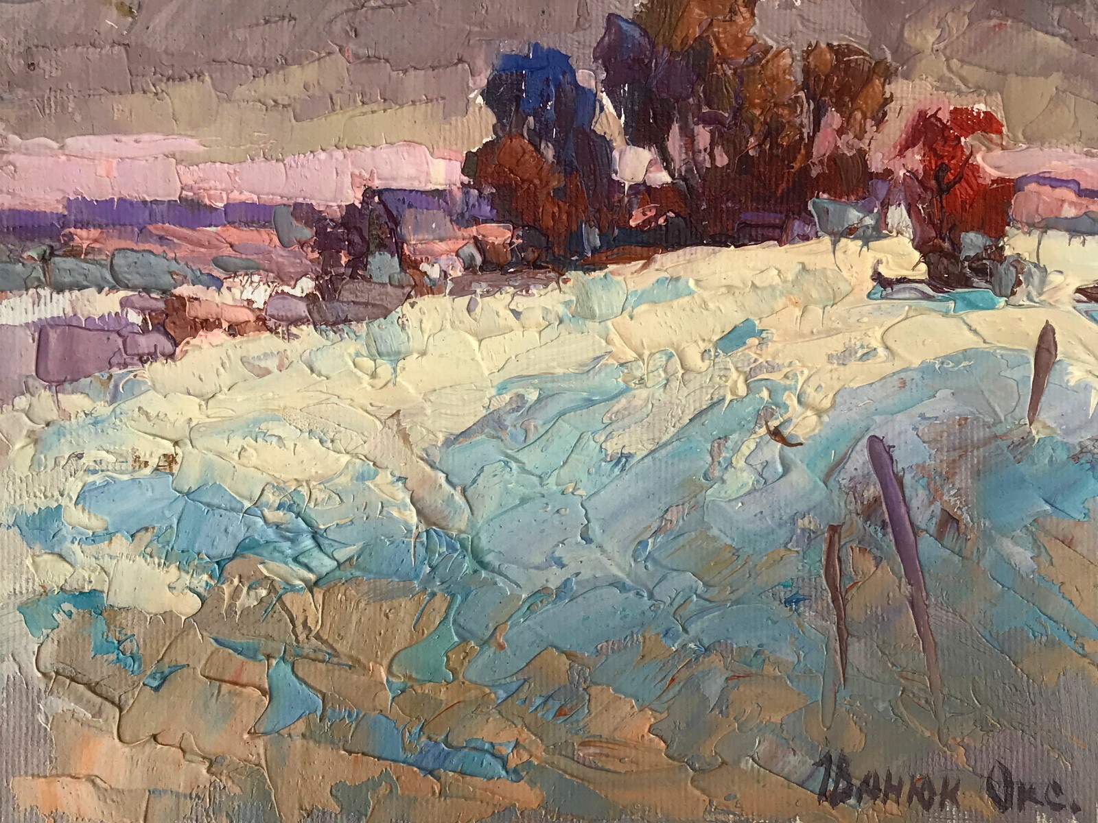 Oil Painting Winter Distance O. Kalenyuk Unframed Original Decor Art nAAA3205