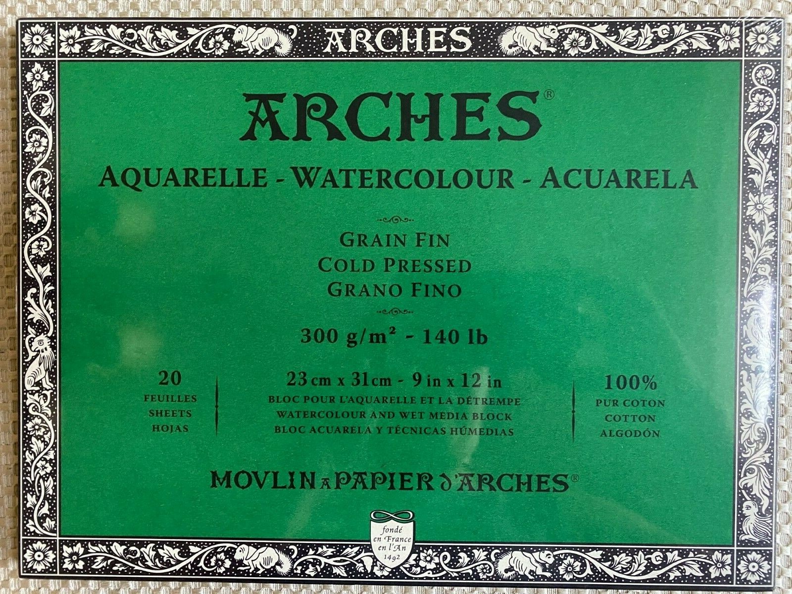 Arches Watercolor Paper Block, Cold Press, 9″ x 12″