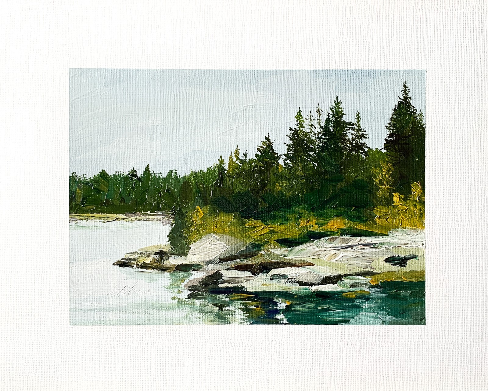 8×10 Maine Original Oil Seascape Painting Acadia Pine Coastal New England Signed