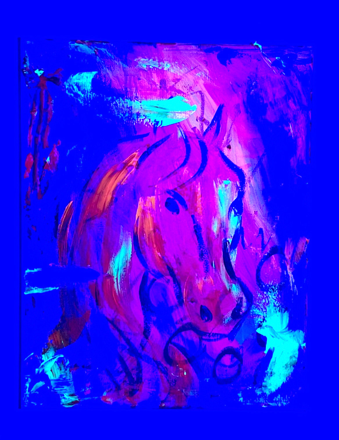 GUAJARDO Original Expressionism Neon Red Horse 14X11 Canvas Signed Art