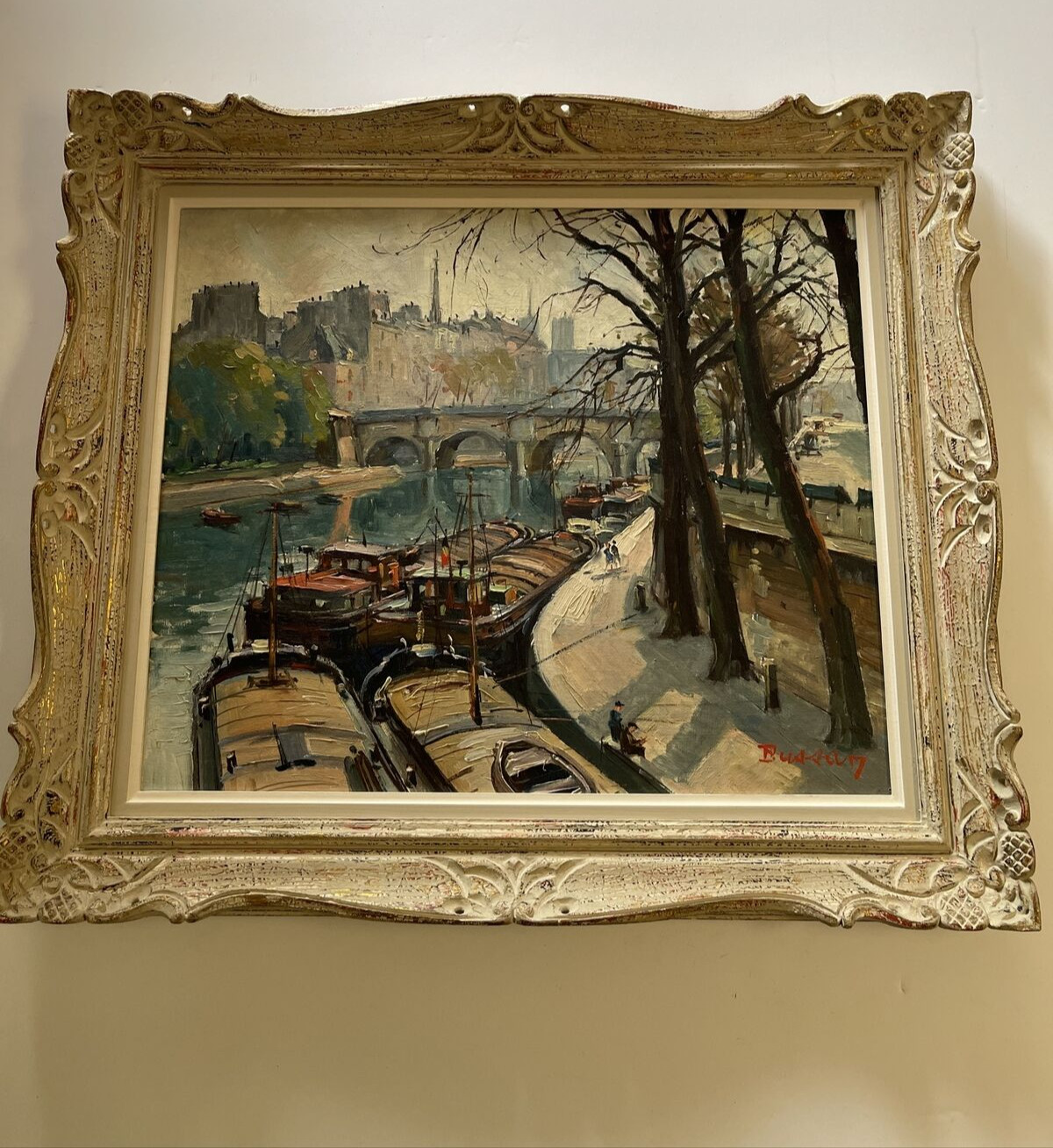 Mid Century French Painting Paris Impressionism Landscape Listed Famous Vintage