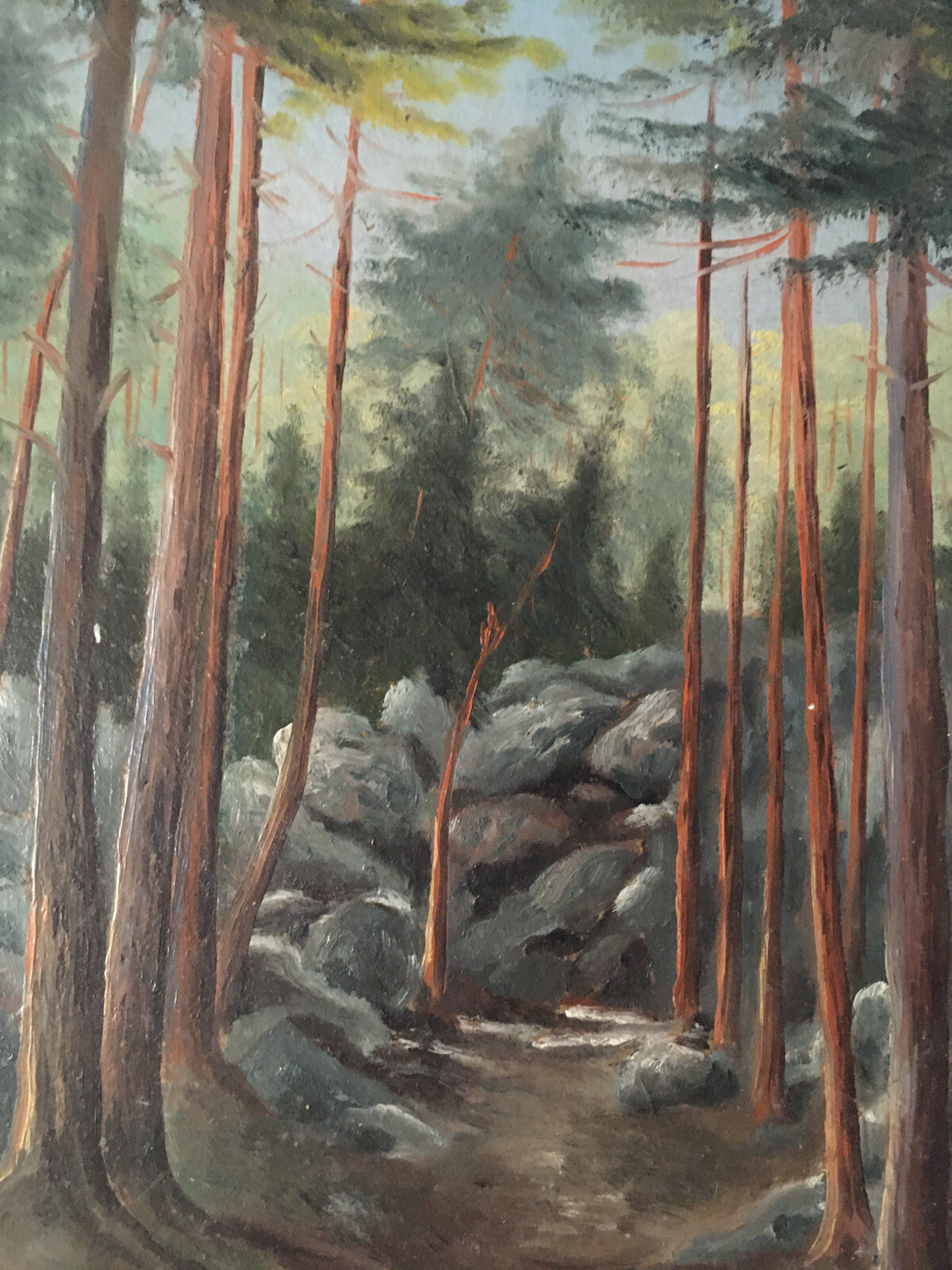 Very Beautiful Painting Realistic Oil Cardboard Xixth to Identify Scene Hst Tree
