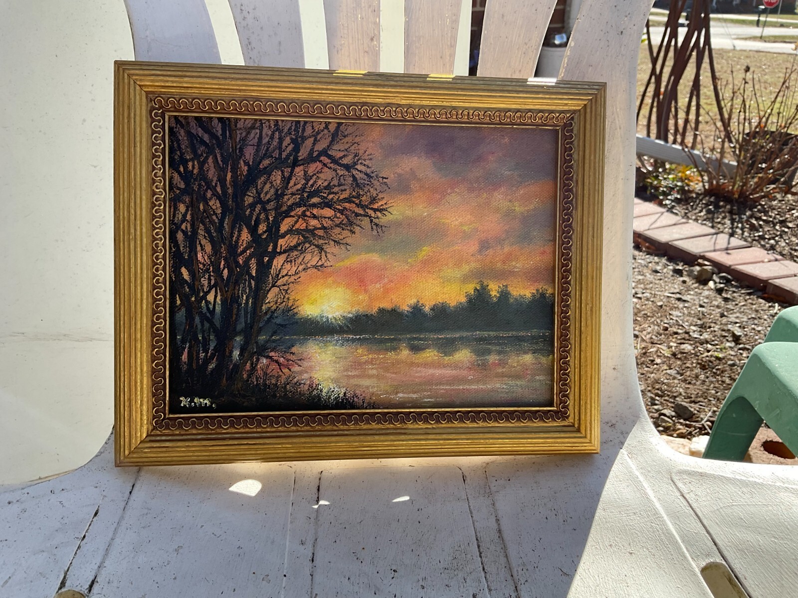 SUNRISE ON THE RIVER – original framed oil landscape painting on 6X8 inch canvas