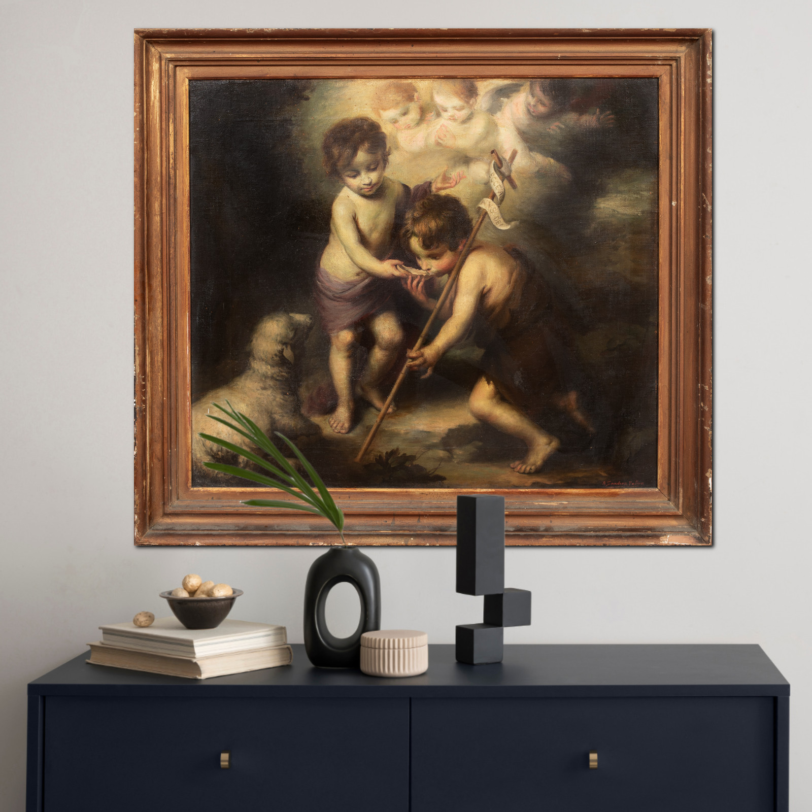 Large 18th Century Spanish School Infant Christ St John the Baptist & The Lamb