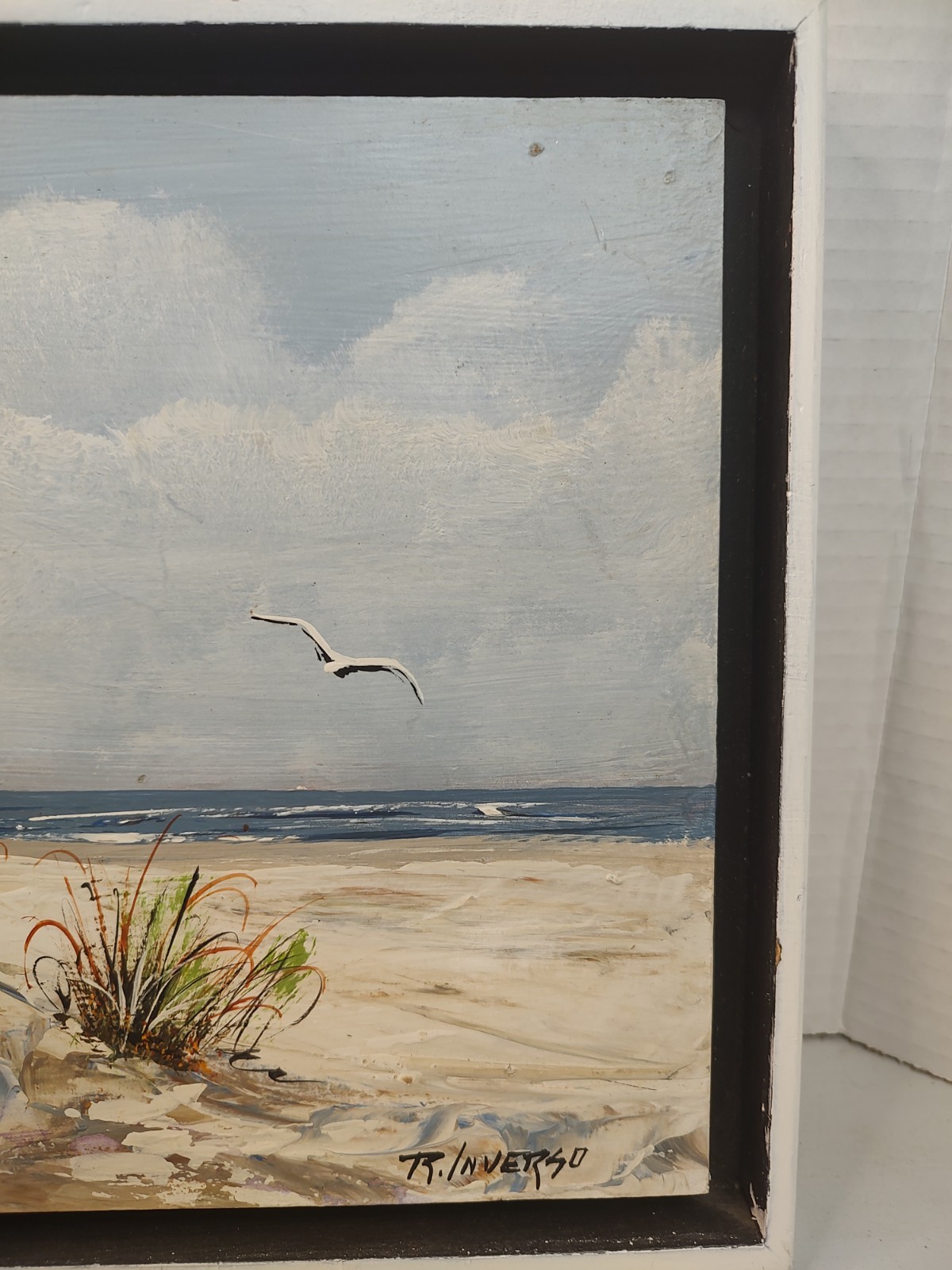 Reba Inverso Seascape Oil Painting Beach Seashore Seagulls Nautical Art Framed