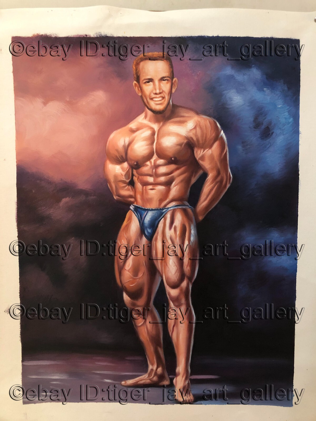 Bodybuilder Blue Underwear Man Stunning Muscle Sexy Abdomen Painting Fitness Gym