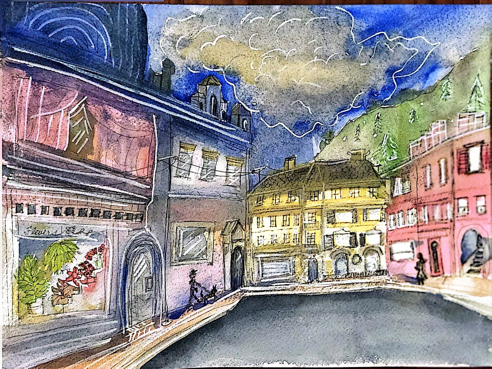 City Streets Original Impressionist Whimsical 9×12 Watercolor On Arches Signed